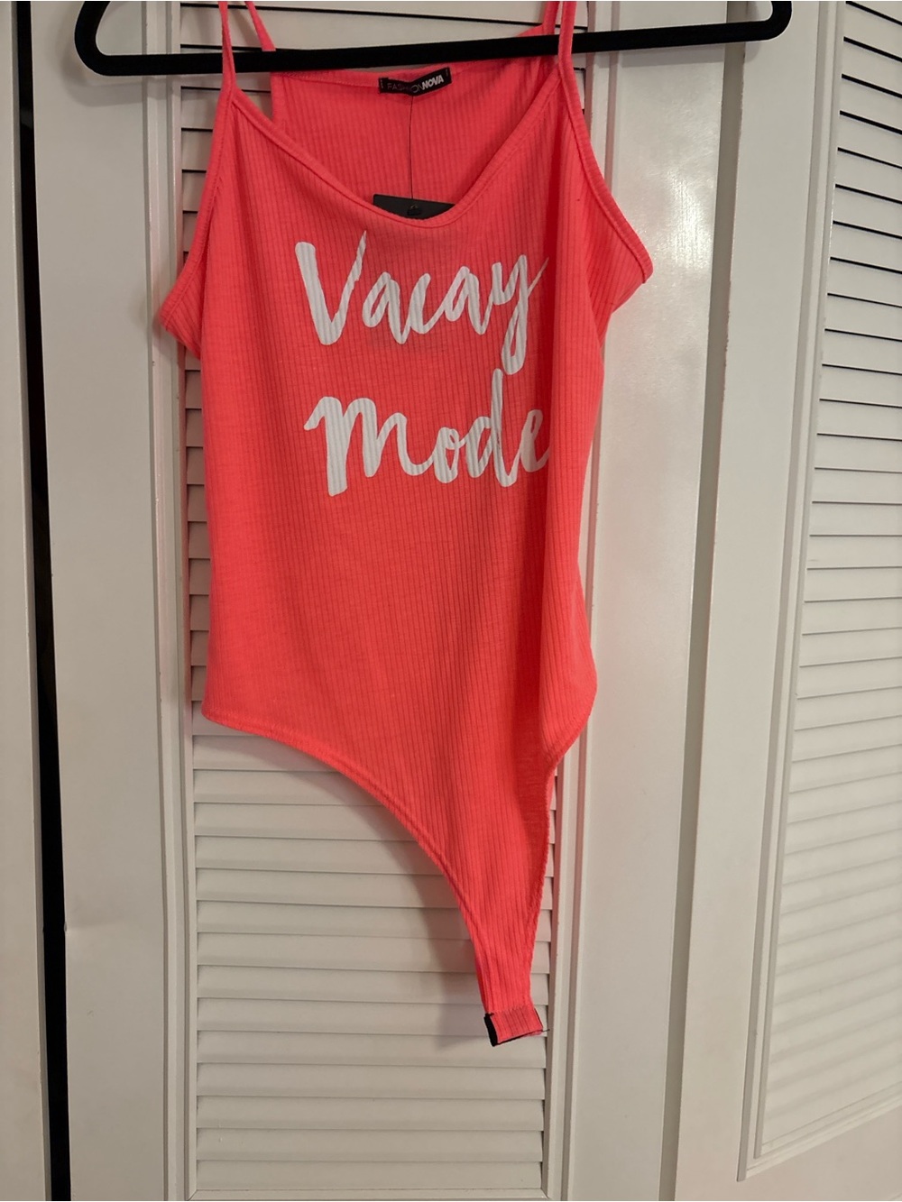 Fashion Nova Neon Coral 'Vacay Mode' Ribbed One-Piece Bodysuit